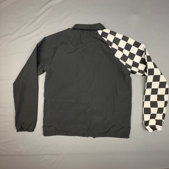 Vans Thank You Coach Jacket XS Black Checkered Sleeve Logo Windbreaker - Picture 2 of 8